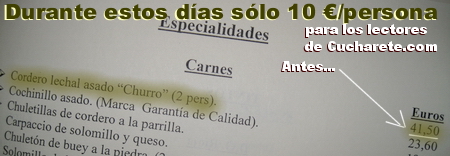 Cordero lechal asado a mitad de precio en el Restaurante El Senador de Madrid - © Cucharete.com