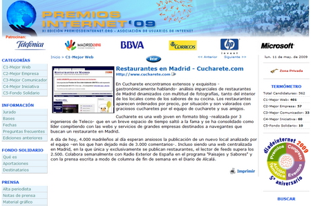 Cucharete.com nominado a los Premios de Internet 2009 como Mejor Web