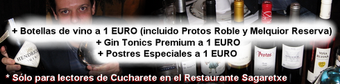 Botellas de vino a 1 EURO! + Gin Tonics Premium a 1 EURO! + Postres Especiales a 1 EURO! - © Cucharete.com